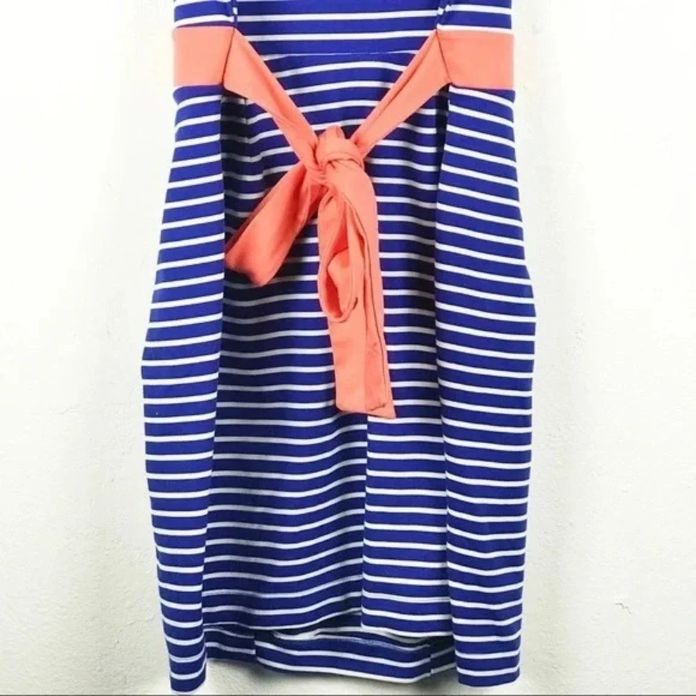 Forever 21 Plus Blue Stripe‎ Sleeveless Dress Coral Tie Waist Casual 1X